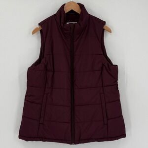 NWT Amazon Essentials Quilted Puffer‎ Vest Plum Purple XL Fleece Lined